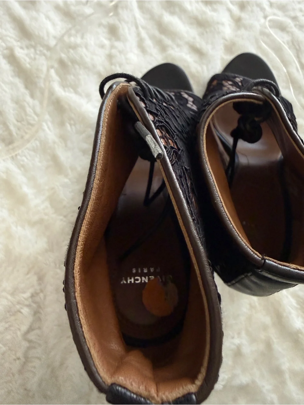 Givenchy Black Lace Open Toe Bootie Heels Pumps 6.5 EU 36.5